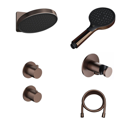 Hotbath ACE Ensemble de douche à effet pluie - robinet encastré - thermostatique - pomme de douche de 30 cm - douchette à main - cuivre brossé PVD