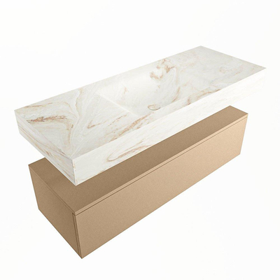 Mondiaz ALAN-DLUX Ensemble de meuble - 120cm - meuble Oro mat - 1 tiroir - Lavabo Cloud Frappe suspendu - vasque Centre - 1 trou de robinet