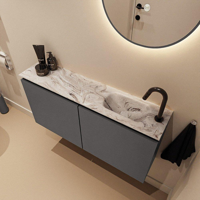 MONDIAZ TURE-DLUX 100cm toiletmeubel Dark Grey. EDEN wastafel Glace positie rechts. Met 1 kraangat.