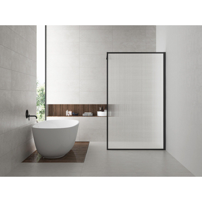 Wiesbaden Square paroi de douche à l'italienne 900 x 2000 x 8 mm verre clair nervuré nano mat noir