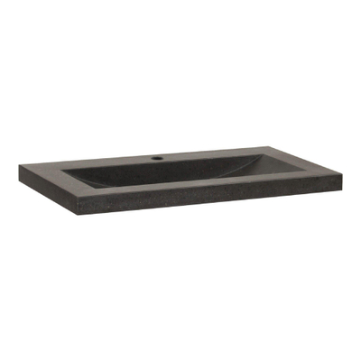 BRAUER Corestone Meubelwastafel - 80x46x5cm - zonder overloop - wasbak midden - 1 kraangat - natuursteen - basalt