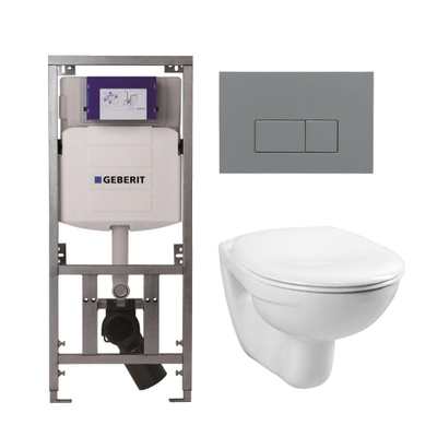 Adema Classico Pack WC suspendu - bâti-support - cuvette de toilette - abattant basic - plaque de commande gris clair - boutons rectangulaires - blanc