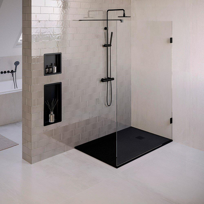 BRAUER Asteroid Douchebak 90x140 incl. antislip en antibacterieel mineraalmarmer mat zwart