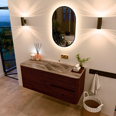 Mondiaz CIRO-DLUX Meuble de salle de bains - 120x45x50cm - Plan vasque solid surface Sombra - 1 lavabo à droite - sans trous de robinetterie - 2 tiroirs - Ruby