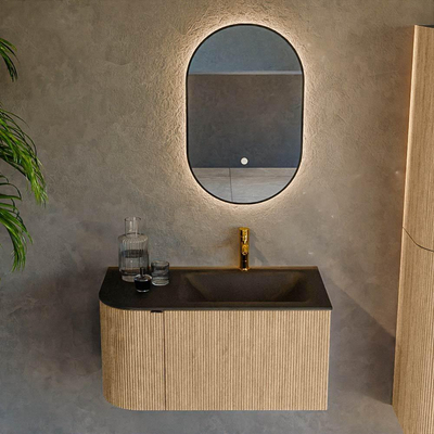 MONDIAZ KURVE Meuble de salle de bains 85 cm avec module 25 L couleur Chêne avec 1 tiroir et 1 porte. Lavabo CLOUD droite 1 trou de robinet Urban.