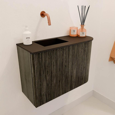 Mondiaz JOYA 61.6cm meuble de toilette - arrondi droit couleur Shadow - Vasque FAYE position Gauche Sans trou de robinet couleur Urban.