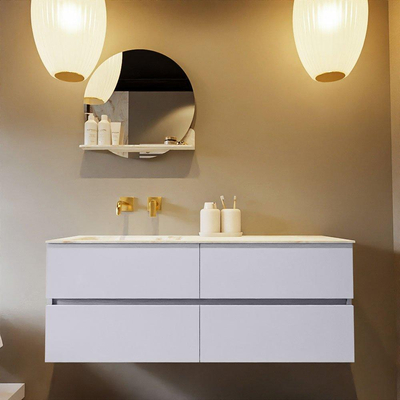MONDIAZ VICA-DLUX Ensemble meuble de salle de bains - 130cm - meuble bas Cale - 4 tiroirs - vasque encastrée Cloud gauche - sans trous de robinet - version hauteur 60cm - Frappe
