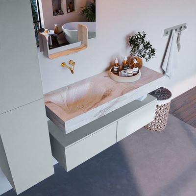 Mondiaz ALAN-DLUX Ensemble de meuble - 120cm - meuble Clay mat - 2 tiroirs - Lavabo Cloud Frappe suspendu - vasque Gauche - 0 trous de robinet