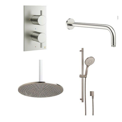 Crosswater MPRO Inbouwdoucheset - 30cm hoofddouche - wandarm - glijstangset - ronde handdouche - geborsteld RVS