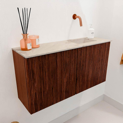 Mondiaz JOYA-DLUX 80cm toiletmeubel - kleur Ruby - Wastafel FAYE positie Rechts Zonder kraangat kleur Frappe.