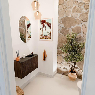 Mondiaz JOYA-DLUX Meuble de salle de bains 70cm - couleur Walnut - Vasque FAYE position Droite 1 trou de robinet couleur Lava