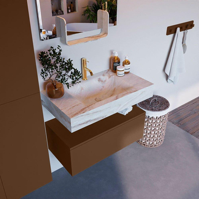 Mondiaz ALAN-DLUX Ensemble de meuble - 80cm - meuble Rust mat - 1 tiroir - Lavabo Cloud Frappe suspendu - vasque Centre - 1 trou de robinet