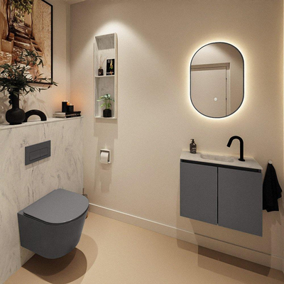 MONDIAZ TURE-DLUX 60cm toiletmeubel Dark Grey. EDEN wastafel Opalo positie midden. Met 1 kraangat.