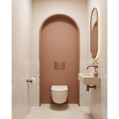 QeramiQ Dely Swirl Toiletset - 36.3x51.7cm - Geberit UP720 inbouwreservoir - 35mm zitting - bedieningsplaat koper - ronde knoppen - mat beige