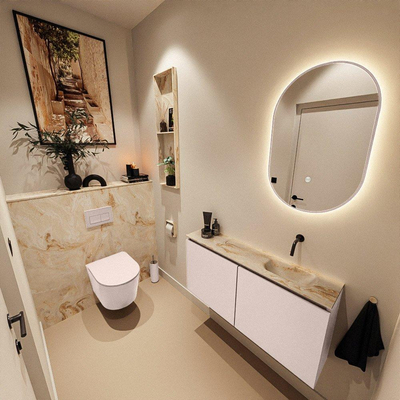 MONDIAZ TURE-DLUX 100cm toiletmeubel Rosee. EDEN wastafel Frappe positie rechts. Zonder kraangat.