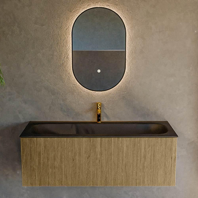 Mondiaz KURVE Ensemble de meuble de salle de bains - 120x46x40cm - 1 tiroir - lavabo solid surface - central - 1 trou de robinet - Dusk