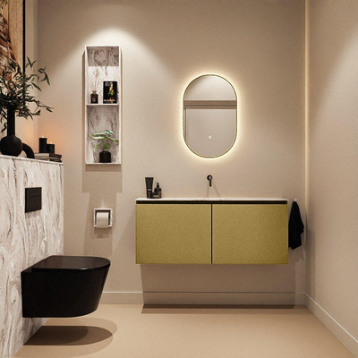 MONDIAZ TURE-DLUX Meuble toilette - 120cm - Oro - EDEN - vasque Glace - position centrale - sans trou de robinet