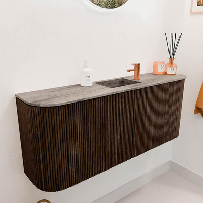 Mondiaz JOYA-DLUX 103.2cm toiletmeubel - ronding links en rechts kleur Walnut - Wastafel FAYE positie Midden 1 kraangat kleur Oza.