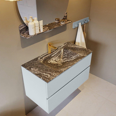 Mondiaz VICA-DLUX Ensemble de meuble de salle de bain - 90cm - meuble sous-vasque argile - 2 tiroirs - lavabo encastré nuage milieu - 1 trou de robinet - version haute 60cm - lave