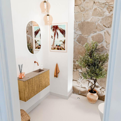 Mondiaz JOYA-DLUX 80cm toiletmeubel - kleur Oak - Wastafel FAYE positie Rechts Zonder kraangat kleur Arena.