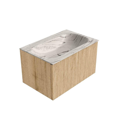 MONDIAZ KURVE-DLUX Meuble de salle de bains 70 cm couleur Oak avec 1 tiroir et 0 porte. Lavabo BIG SMALL Central 1 trou de robinet Nata.