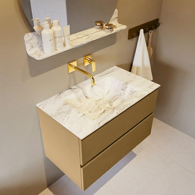 MONDIAZ VICA-DLUX Ensemble meuble de salle de bains - 80cm - meuble bas oro - 2 tiroirs - lavabo encastré cloud centré - sans trous de robinet - version haute 60cm - glace