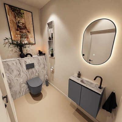 MONDIAZ TURE-DLUX Meuble toilette - 60cm - Dark Grey - EDEN - vasque Glace - position droite - 1 trou de robinet
