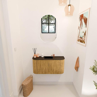 Mondiaz JOYA 83.2cm toiletmeubel - ronding links en rechts kleur Oak - Wastafel FAYE positie Midden 1 kraangat kleur Urban.