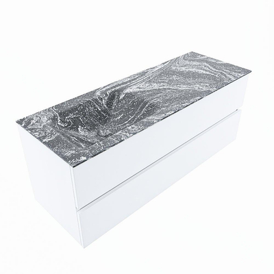 Mondiaz VICA-DLUX Ensemble meuble de salle de bains - 130cm - talc - 2 tiroirs - Lavabo encastré CLOUD - gauche - sans trou de robinet - couleur Lava - version XL 60cm de haut