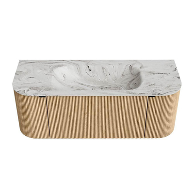 MONDIAZ KURVE-DLUX Meuble de salle de bains 120 cm avec module 25 Len R couleur Chêne avec 1 tiroir et 2 portes. Lavabo BIG SMALL central 1 trou de robinet couleur Glace.