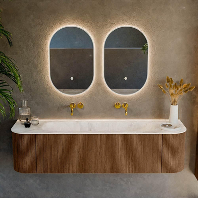 MONDIAZ KURVE-DLUX 170cm Meuble salle de bain avec module 25 G et D - couleur Walnut - 1 tiroir - 2 portes - vasque BIG LARGE centre - sans trou de robinet - couleur Frappe