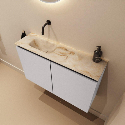 MONDIAZ TURE-DLUX Meuble de toilettes 80 cm Cale. EDEN vasque Frappe position gauche. Sans trou de robinet.