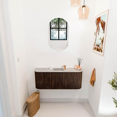 Mondiaz JOYA-DLUX 103.2cm toiletmeubel - ronding links en rechts kleur Walnut - Wastafel FAYE positie Midden 1 kraangat kleur Glace.