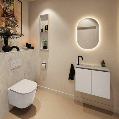 MONDIAZ TURE-DLUX Meuble toilette - 60cm - Linen - EDEN - vasque Opalo - position gauche - 1 trou de robinet