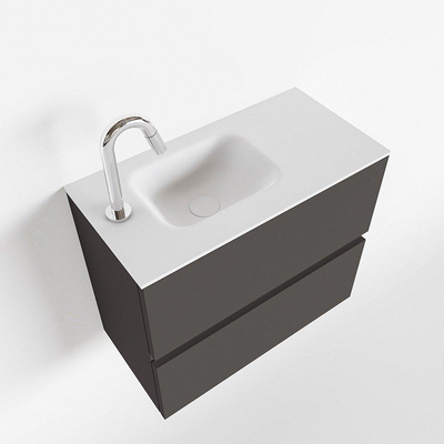 MONDIAZ ADA Toiletmeubel 60x30x50cm met 1 kraangaten 2 lades dark grey mat Wastafel Lex links Solid Surface Wit