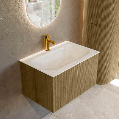 Ensemble de meuble de salle de bain Mondiaz KURVE-DLUX - 70x46x40cm - 1 tiroir - lavabo en solid surface - milieu - 1 trou de robinet - Dusk