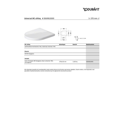 Duravit WC-zitting 43.6x37x3.8cm Kunststof wit