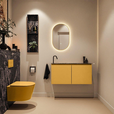 MONDIAZ TURE-DLUX 100cm toiletmeubel Ocher. EDEN wastafel Lava positie links. Met 1 kraangat.