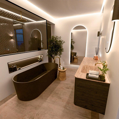 Mondiaz CIRO-DLUX Meuble de salle de bains - 170x45x50cm - Plan vasque Solid surface Arena - 1 vasque à droite - sans trous de robinet - 4 tiroirs - Shadow