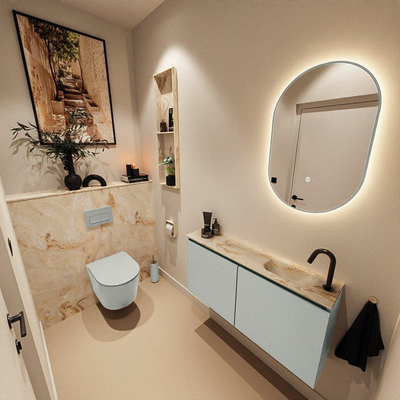 MONDIAZ TURE-DLUX Meuble de toilettes 100cm Greey. EDEN lavabo Frappe position droite. Avec 1 trou de robinet.