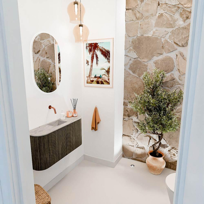 Mondiaz JOYA-DLUX 83.2cm toiletmeubel - ronding links en rechts kleur Shadow - Wastafel FAYE positie Midden Zonder kraangat kleur Glace.