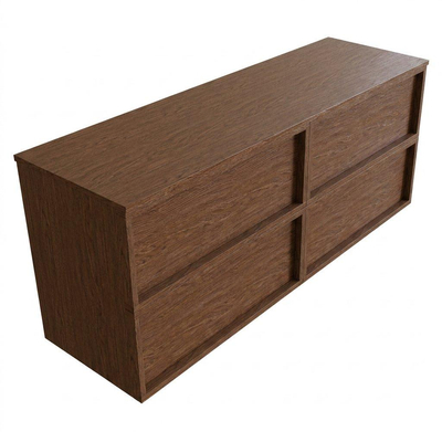 Saniclass Holz Frame Ensemble de meubles de salle de bains - 160x45x62cm - plan de travail en bois - sans trou de robinet - 4 tiroirs - mat walnut pure (bois)