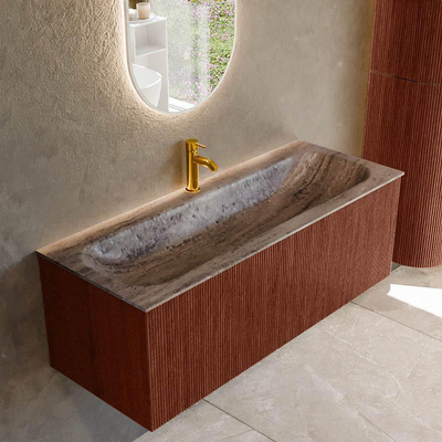 MONDIAZ KURVE-DLUX Meuble de salle de bains 120cm couleur Ruby avec 1 tiroir et 0 porte. Lavabo BIG LARGE Central 1 trou de robinet Oza.