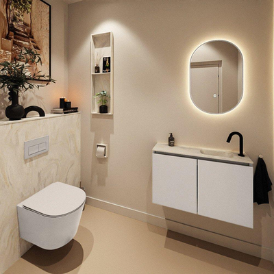 MONDIAZ TURE-DLUX Meuble WC 80 cm Linen. Lavabo EDEN Ostra position droite. Avec 1 trou de robinet.