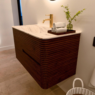 Mondiaz CIRO-DLUX Badkamermeubelset - 90x45x50cm - Solid surface wastafel Nata - 1 wasbak Midden - 1 kraangat - 2 lades - Ruby