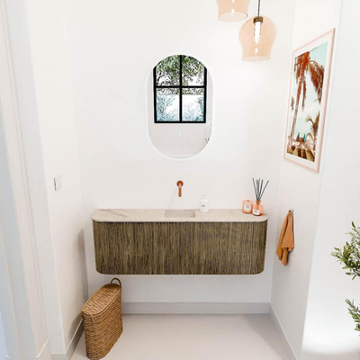 Mondiaz JOYA-DLUX 123.2cm toiletmeubel - ronding links en rechts kleur Dusk - Wastafel FAYE positie Midden Zonder kraangat kleur Frappe.