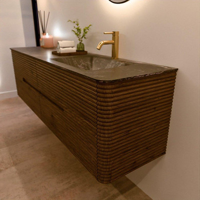 Mondiaz CIRO-DLUX Badkamermeubelset - 170x45x50cm - Solid surface wastafel Lava - 1 wasbak Rechts - 1 kraangat - 4 lades - Dusk