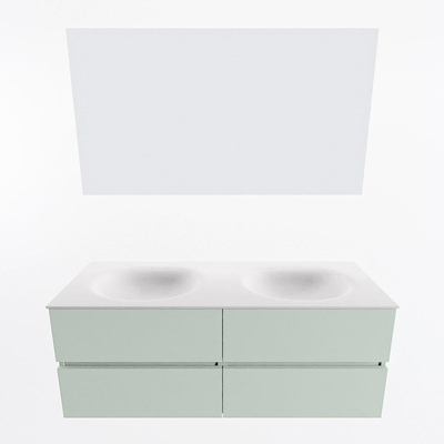 Mondiaz VICA ensemble de meuble de salle de bain - 130cm - meuble sous-vasque greey - 4 tiroirs - lavabo moon double - sans trous de robinet - couleur talc - miroir LED - version XL 60cm de haut