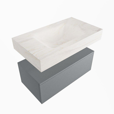 Mondiaz ALAN-DLUX Ensemble de meuble - 80cm - meuble - Plata mat - 1 tiroir - Lavabo Cloud Ostra suspendu - vasque Centre - 1 trou de robinet - Beige