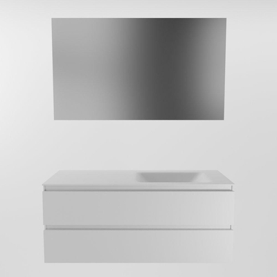 Mondiaz Aivy ensemble de meuble de salle de bains - 120x45x50cm - 0 trous de robinet - 1 lavabo talc Solid surface - Droite - 2 tiroirs - Avec miroir - MDF Talc